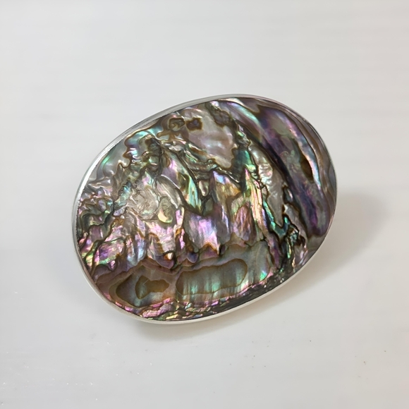 Vintage Alfredo Villasana Taxco Sterling Silver Abalone Shell Oval Brooch Pin - Picture 4 of 11